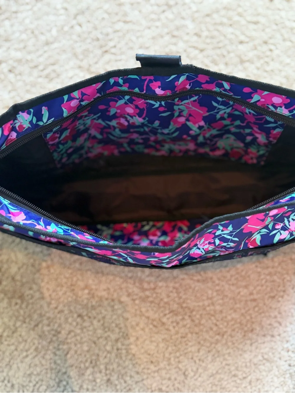Floral Walker Accessory Organizer Bag in Navy Pink - Adjustable Pocket Pouch